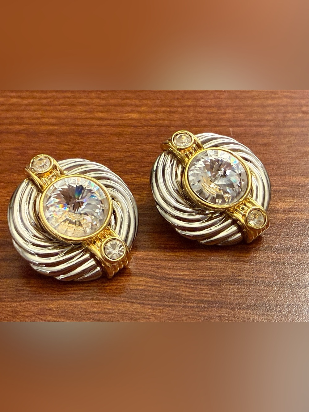 Gold & Silver Crystal Round Clip Earrings - Women Jewelry